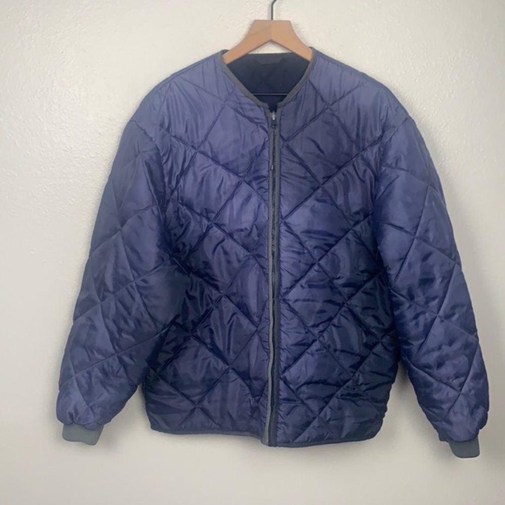 VINTAGE BLUE ZIP UP QUILTED OVERSIZED JACKET LINER